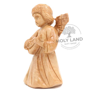 
                  
                    Load image into Gallery viewer, Cello Angel Carved in Bethlehem Olive Wood Side View
                  
                