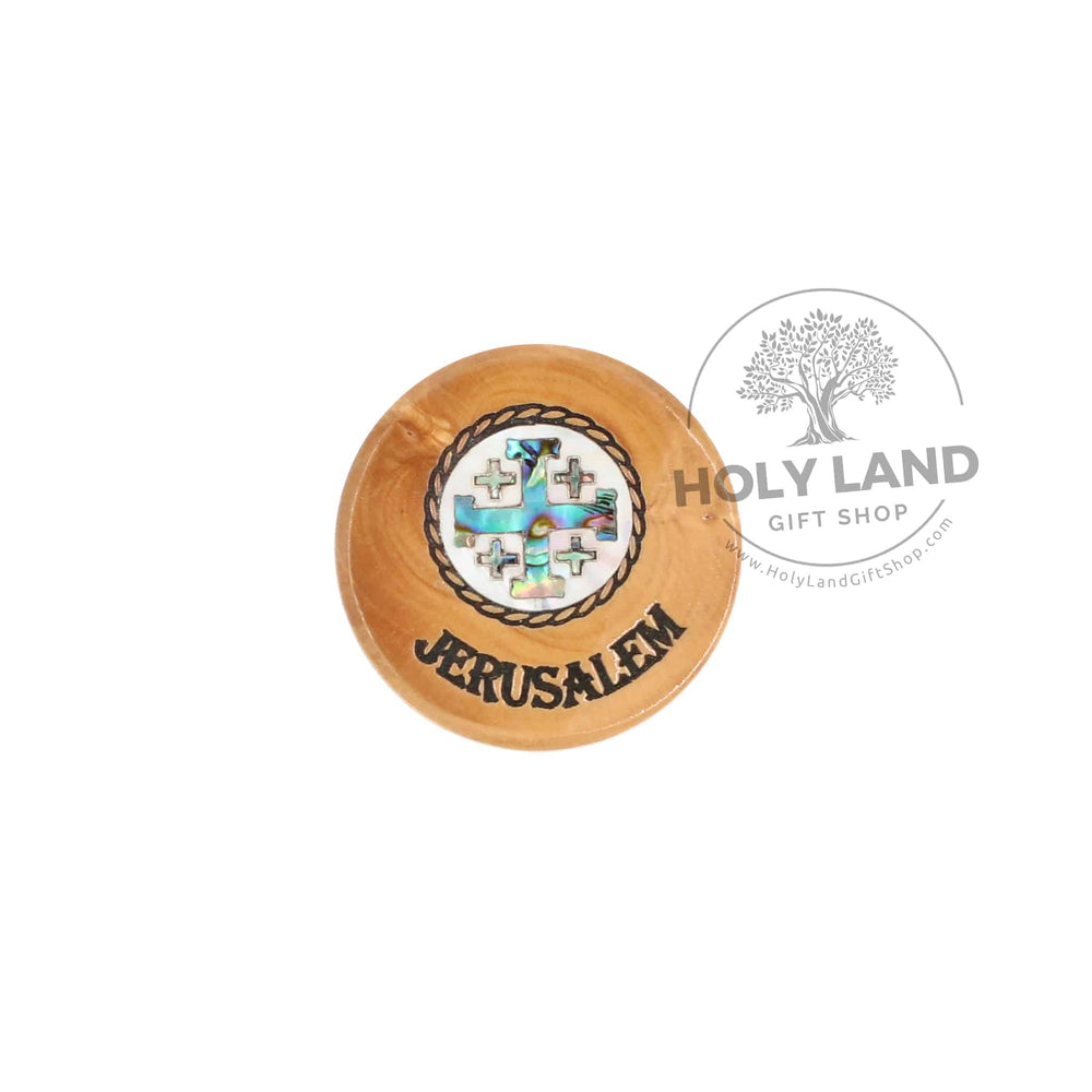 Mother of pearl Jerusalem Olive Wood Round Magnet from the Holy Land
