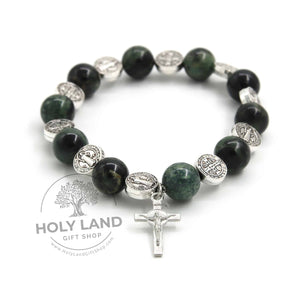 
                  
                    Load image into Gallery viewer, Natural Biblical Stone Agate Rosary Bracelet from the Holy Land Front View
                  
                