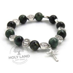 
                  
                    Load image into Gallery viewer, Natural Biblical Stone Agate Rosary Bracelet from the Holy Land Left View
                  
                