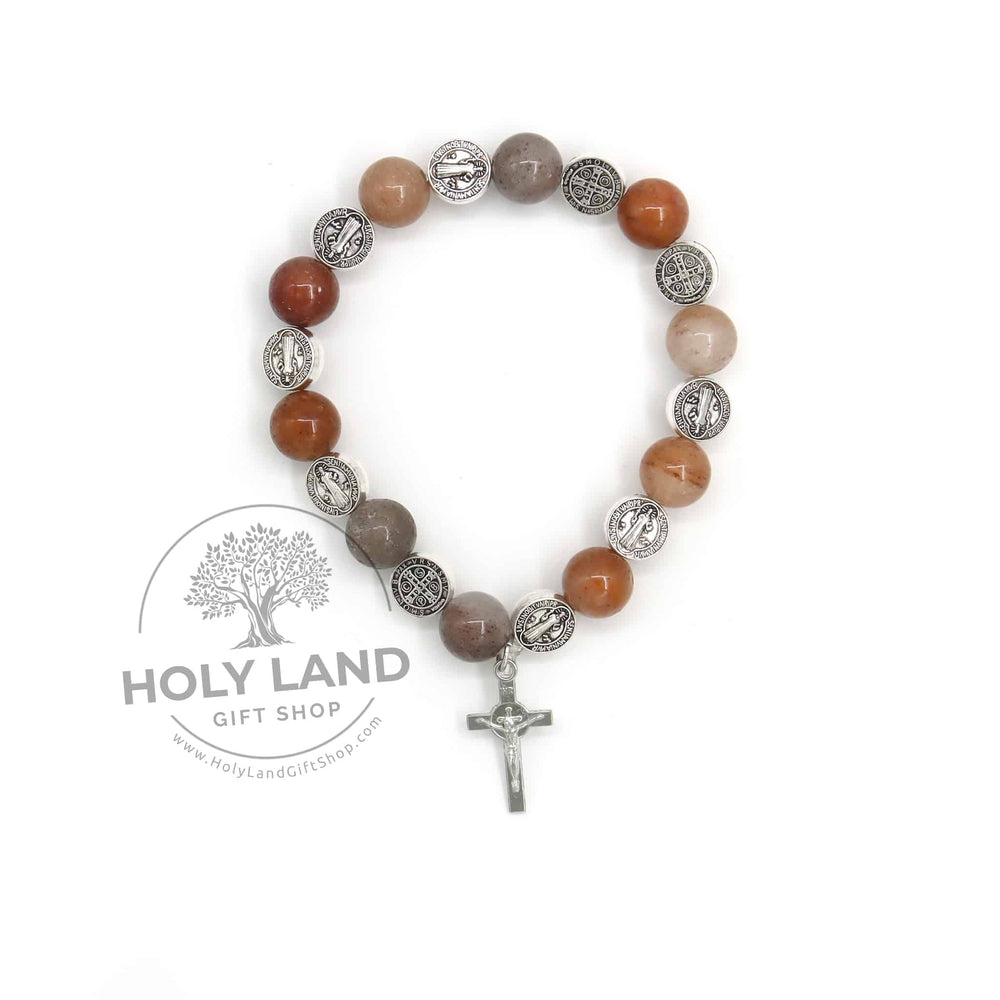 
                  
                    Load image into Gallery viewer, Natural Biblical Stone Jasper Rosary Bracelet from the Holy Land Top View
                  
                