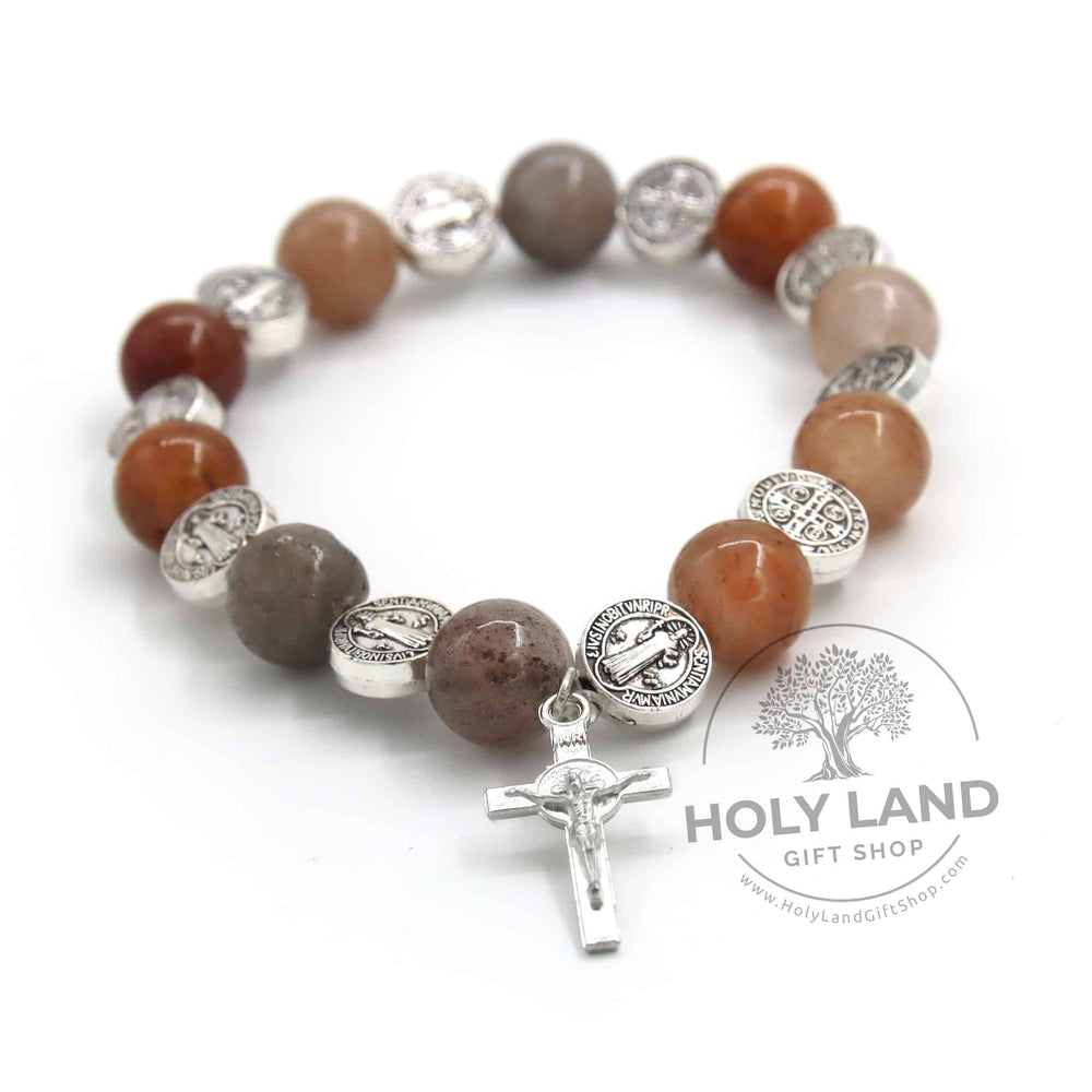 
                  
                    Load image into Gallery viewer, Natural Biblical Stone Jasper Rosary Bracelet from the Holy Land Left View
                  
                