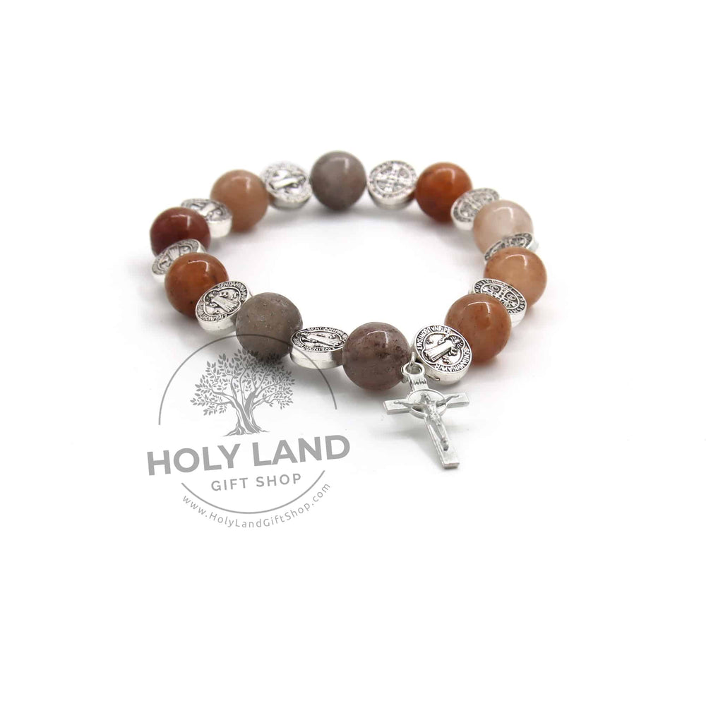 
                  
                    Load image into Gallery viewer, Natural Biblical Stone Jasper Rosary Bracelet from the Holy Land Long View
                  
                