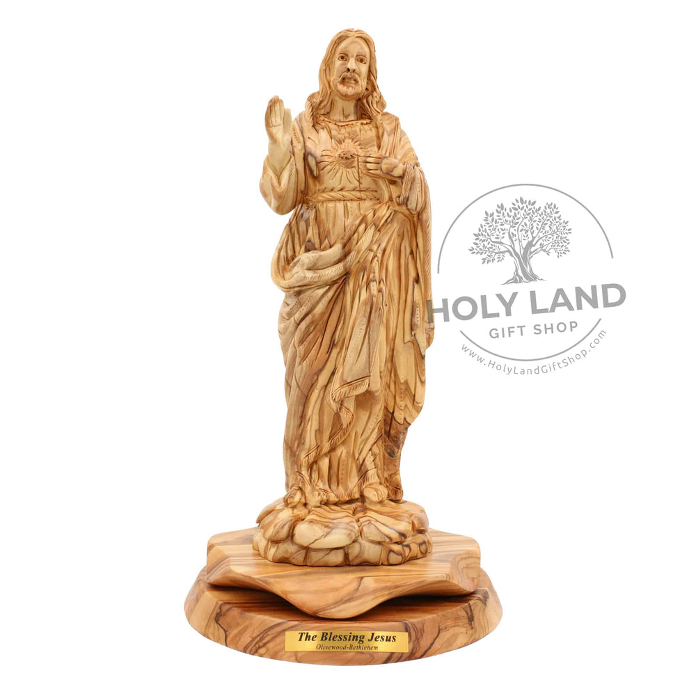 Bethlehem Olive Wood Blessing Jesus Statue from the Holy Land Front View