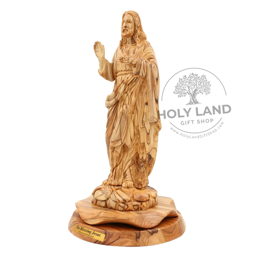 Bethlehem Olive Wood Blessing Jesus Statue from the Holy Land Side View