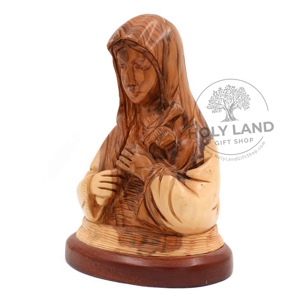
                  
                    Load image into Gallery viewer, Bethlehem Olive Wood Bust of St. Teresa Holding Cross from the Holy Land Side View
                  
                