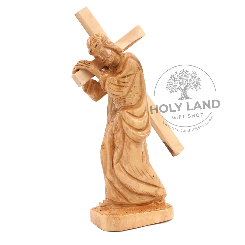 Bethlehem Olive Wood Statue of Jesus Carrying the Cross Front View