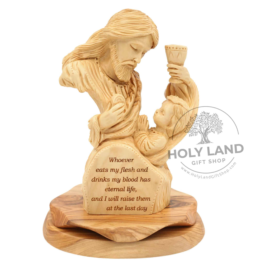 Bethlehem Olive Wood Carving of Jesus with a Baby From the Holy Land Front View