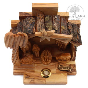 
                  
                    Load image into Gallery viewer, Olive Wood Creche Nativity Set Table Topper from the Holy Land Top View
                  
                