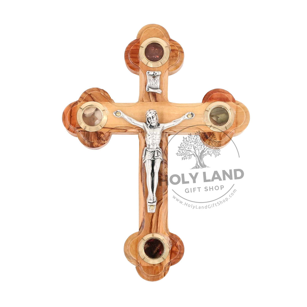Bethlehem Olive Wood Cross with Crucifix and Holy Essences from the Holy Land