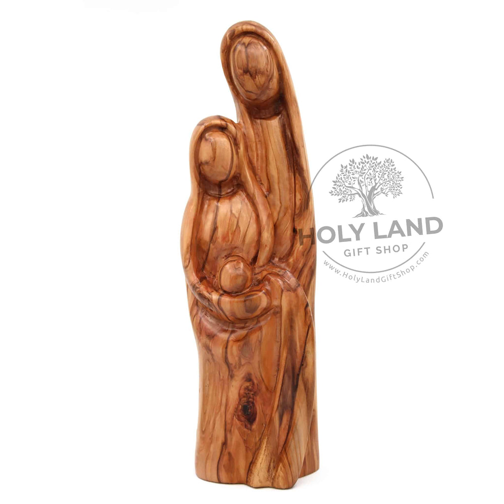 Hand Carved Abstract Holy Family Bethlehem Olive Wood Statue Front View