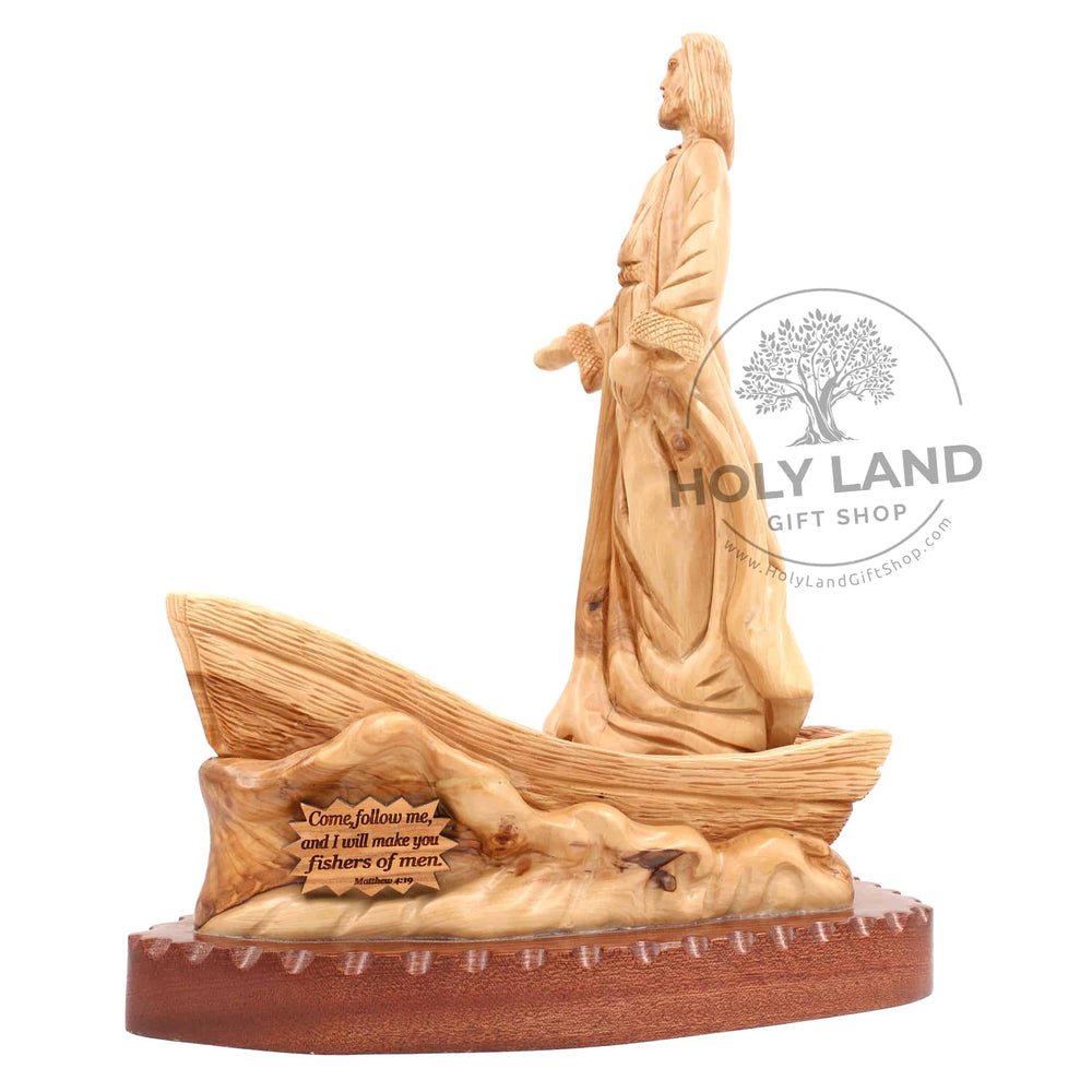 Bethlehem Olive Wood Hand Carved Fisherman Boat from the Holy Land Side View