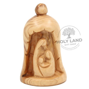 
                  
                    Load image into Gallery viewer, Bethlehem Olive Wood Hand Carved Holy Family Bell Artifact Front View
                  
                