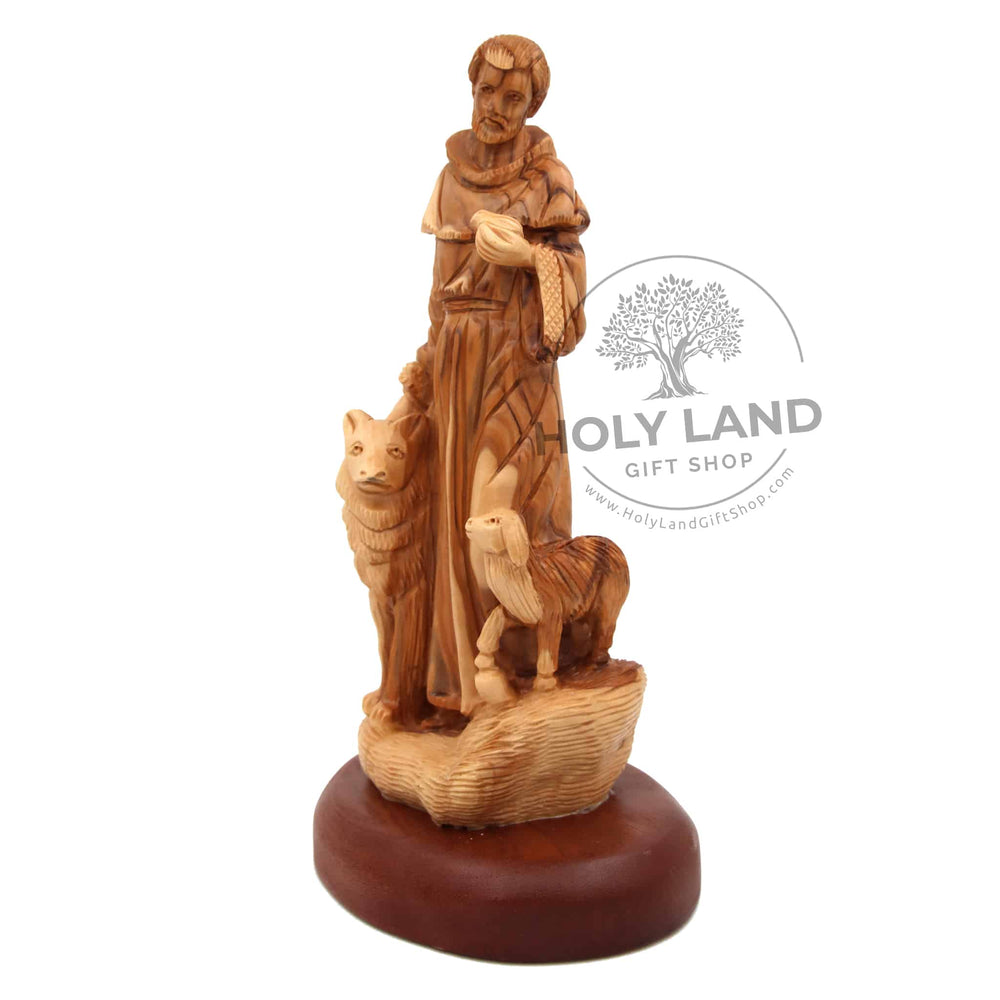 
                  
                    Load image into Gallery viewer, Holy Land Jerusalem Olive Wood Hand Carved St. Francis Statue Right Side View
                  
                