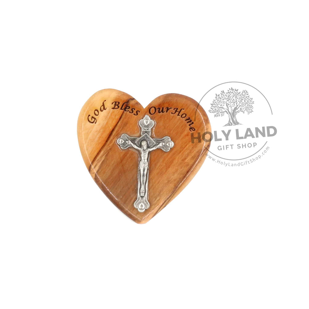 Bethlehem Olive Wood Heart with Crucifix Magnet from the Holy Land