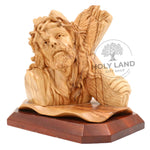 Bethlehem Olive Wood Statue of Jesus with Cross from the Holy Land Side View
