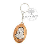 Bethlehem Olive Wood Key Chain of Virgin Mary and Baby Jesus from the Holy Land