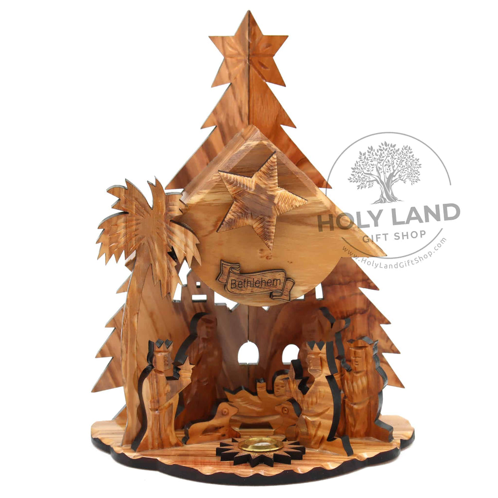 Olive wood Nativity Scene Music Set from the Holy Land Front View