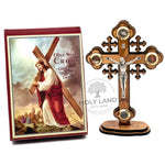 Bethlehem Olive Wood Orthodox Cross on Stand with Holy Elements from the Holy Land with pack