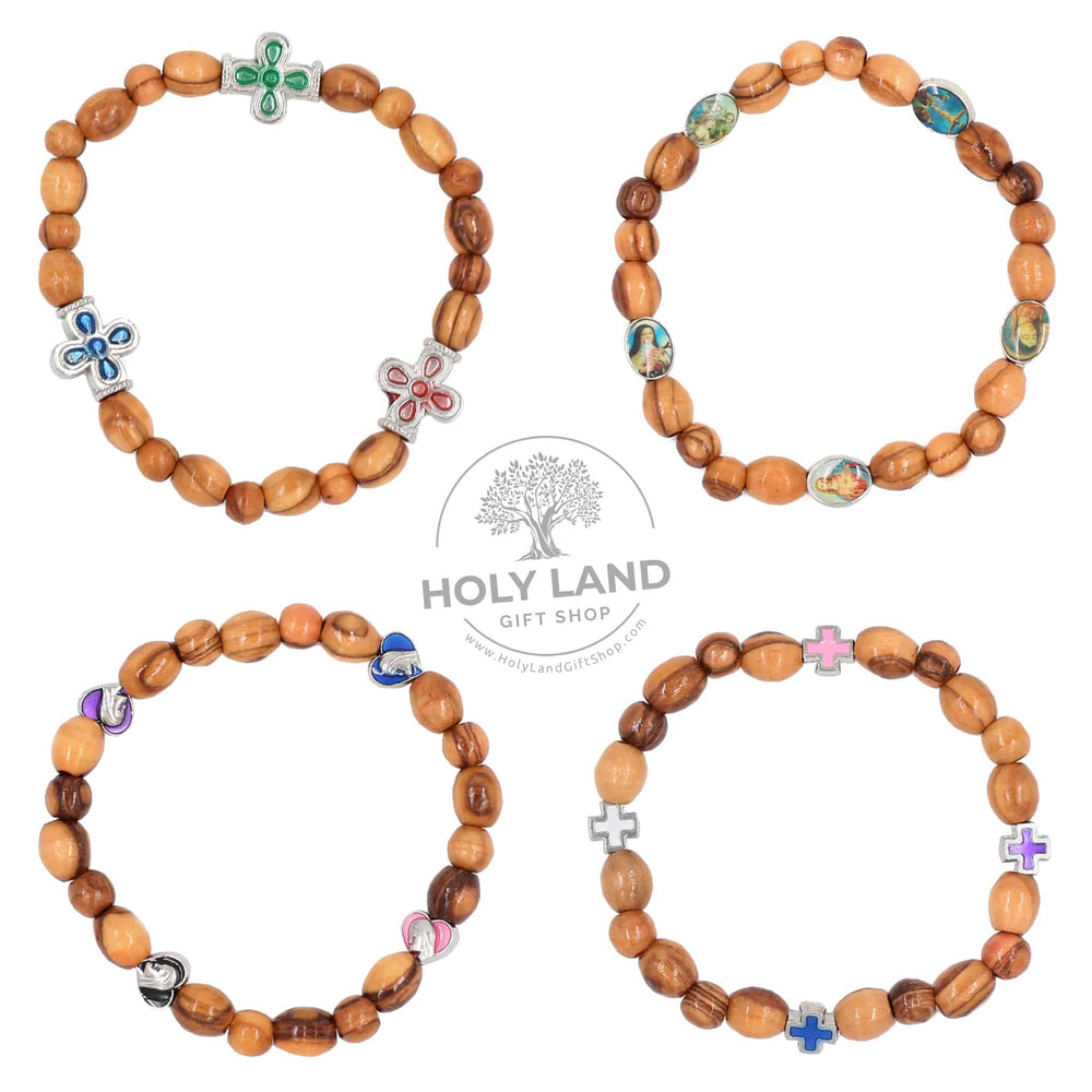 Olive Wood Rosary Bracelet Set Front View