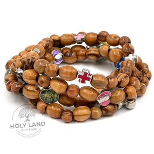 
                  
                    Load image into Gallery viewer, Olive Wood Rosary Bracelet Set Stacked View
                  
                