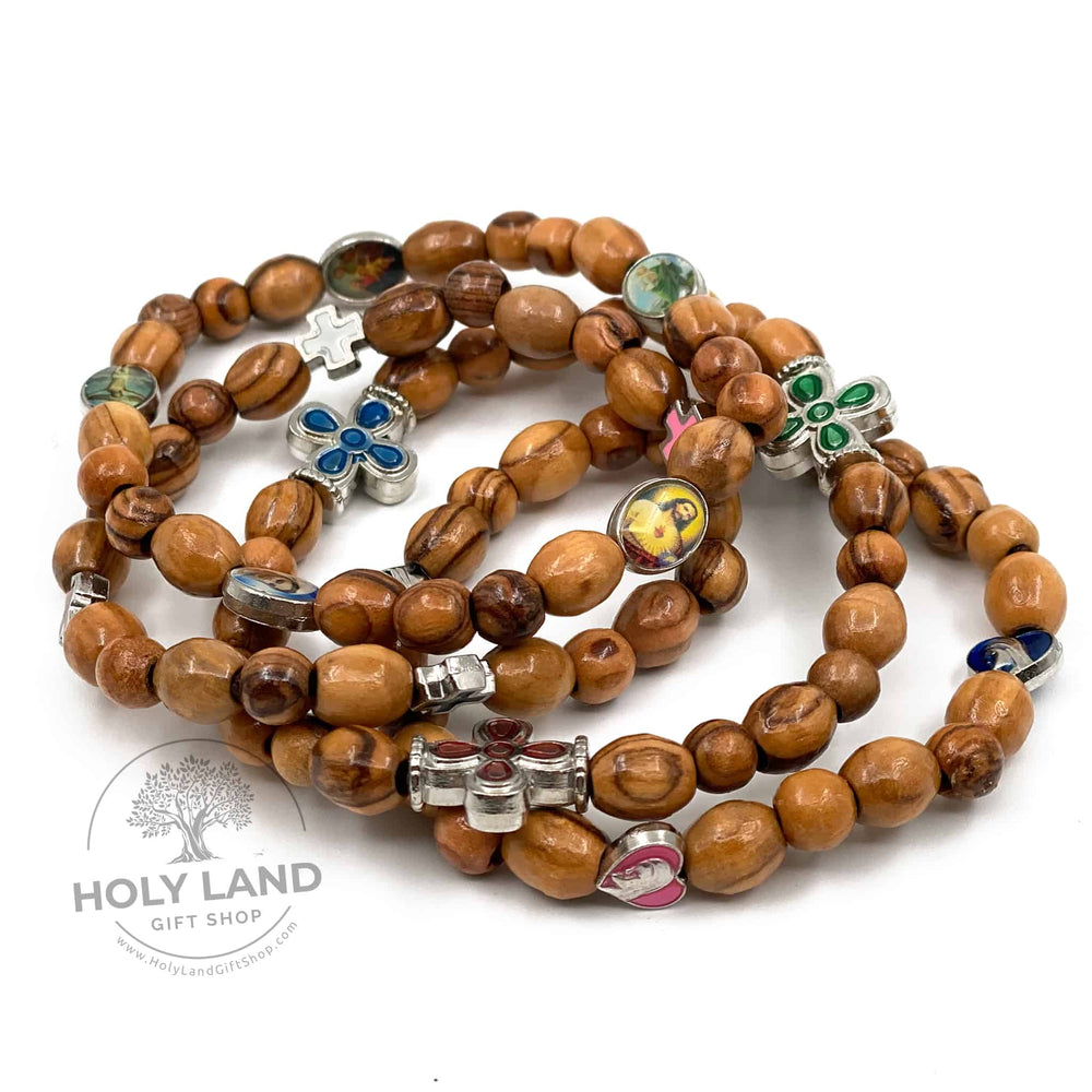 Olive Wood Rosary Bracelet Set Top View