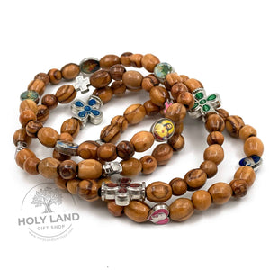 
                  
                    Load image into Gallery viewer, Olive Wood Rosary Bracelet Set Top View
                  
                