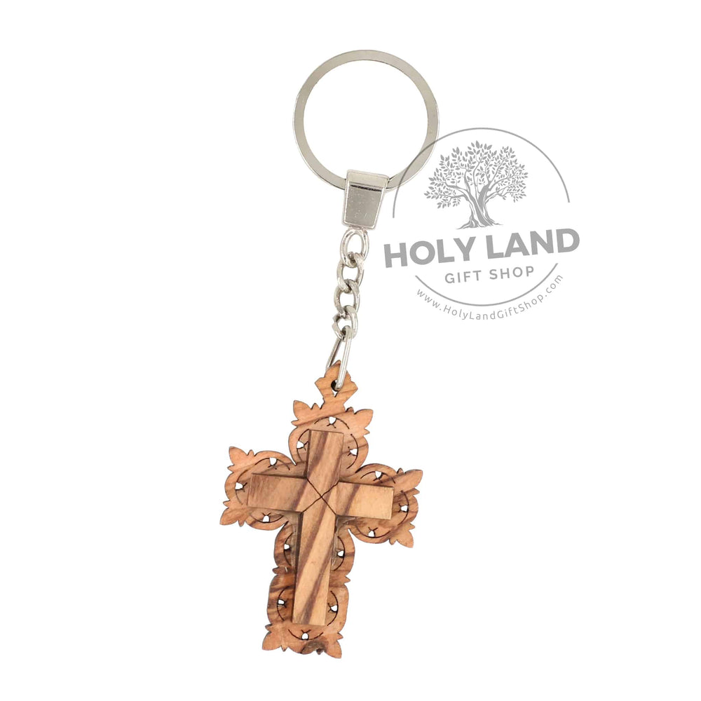 Bethlehem Olive Wood Sophisticated Cross Key Chain from the Holy Land