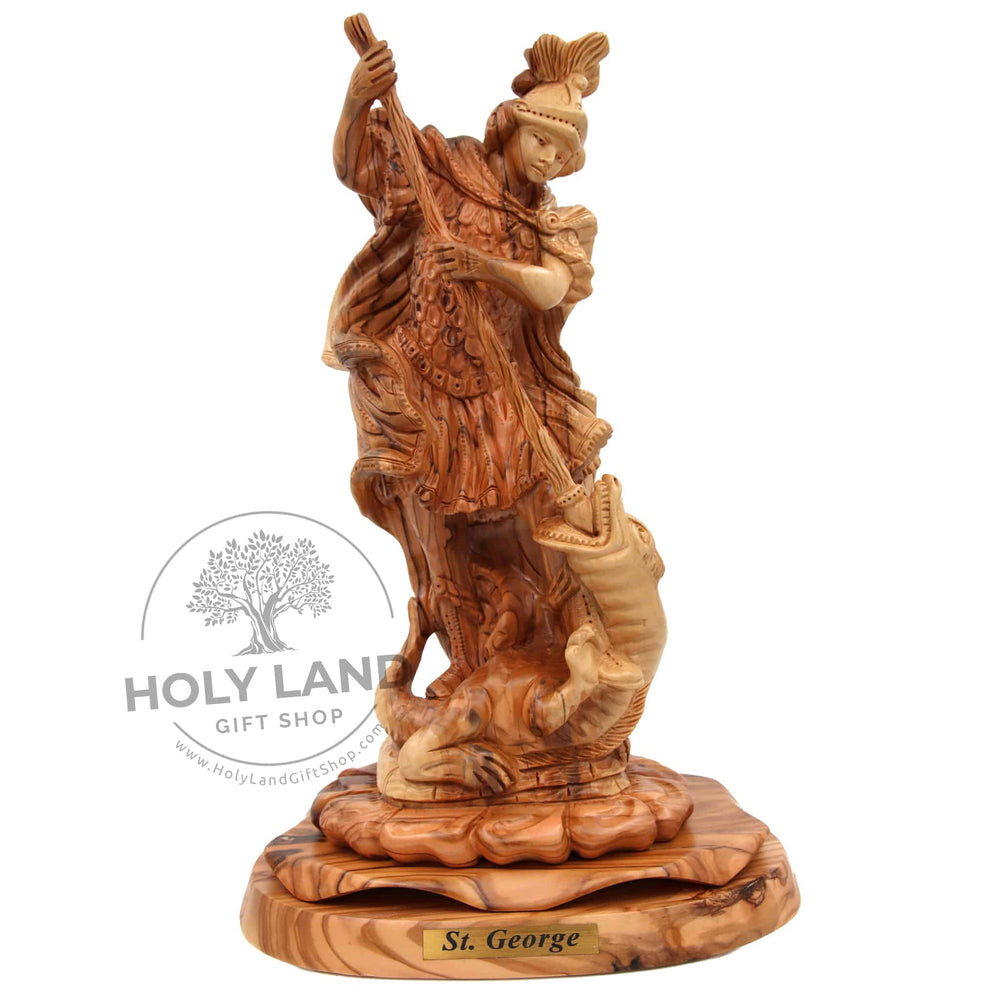 Holy Land Olive Wood St. George Hand Carved Statue Front View