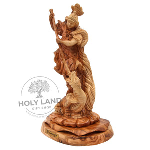 
                  
                    Load image into Gallery viewer, Holy Land Olive Wood St. George Hand Carved Statue Side View
                  
                