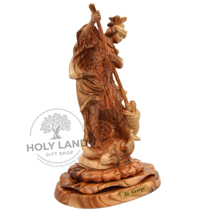 
                  
                    Load image into Gallery viewer, Holy Land Olive Wood St. George Hand Carved Statue Left Side View
                  
                