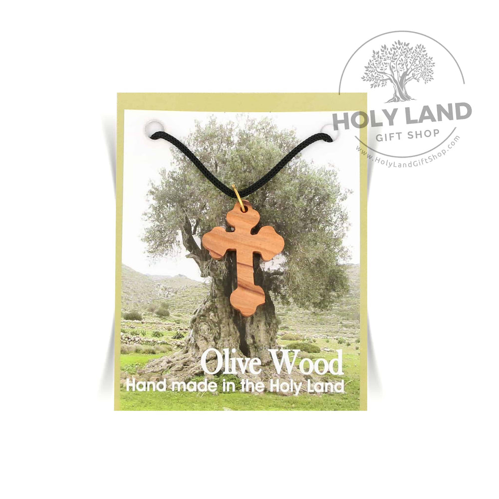 Bethlehem Olive Wood Trefoil Pendant with Cord from the Holy Land