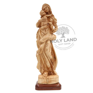 
                  
                    Load image into Gallery viewer, Bethlehem Olive Wood Virgin Mary Holding Baby Jesus Statue from the Holy Land Front View
                  
                