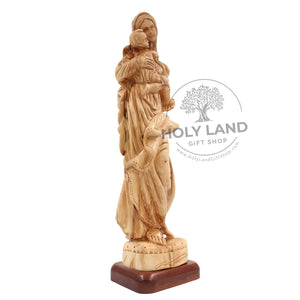 
                  
                    Load image into Gallery viewer, Bethlehem Olive Wood Virgin Mary Holding Baby Jesus Statue from the Holy Land Side View
                  
                