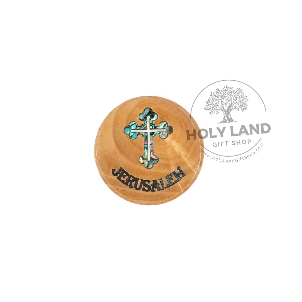 Bethlehem Olive Wood and Abalone Cross Magnet from the Holy Land