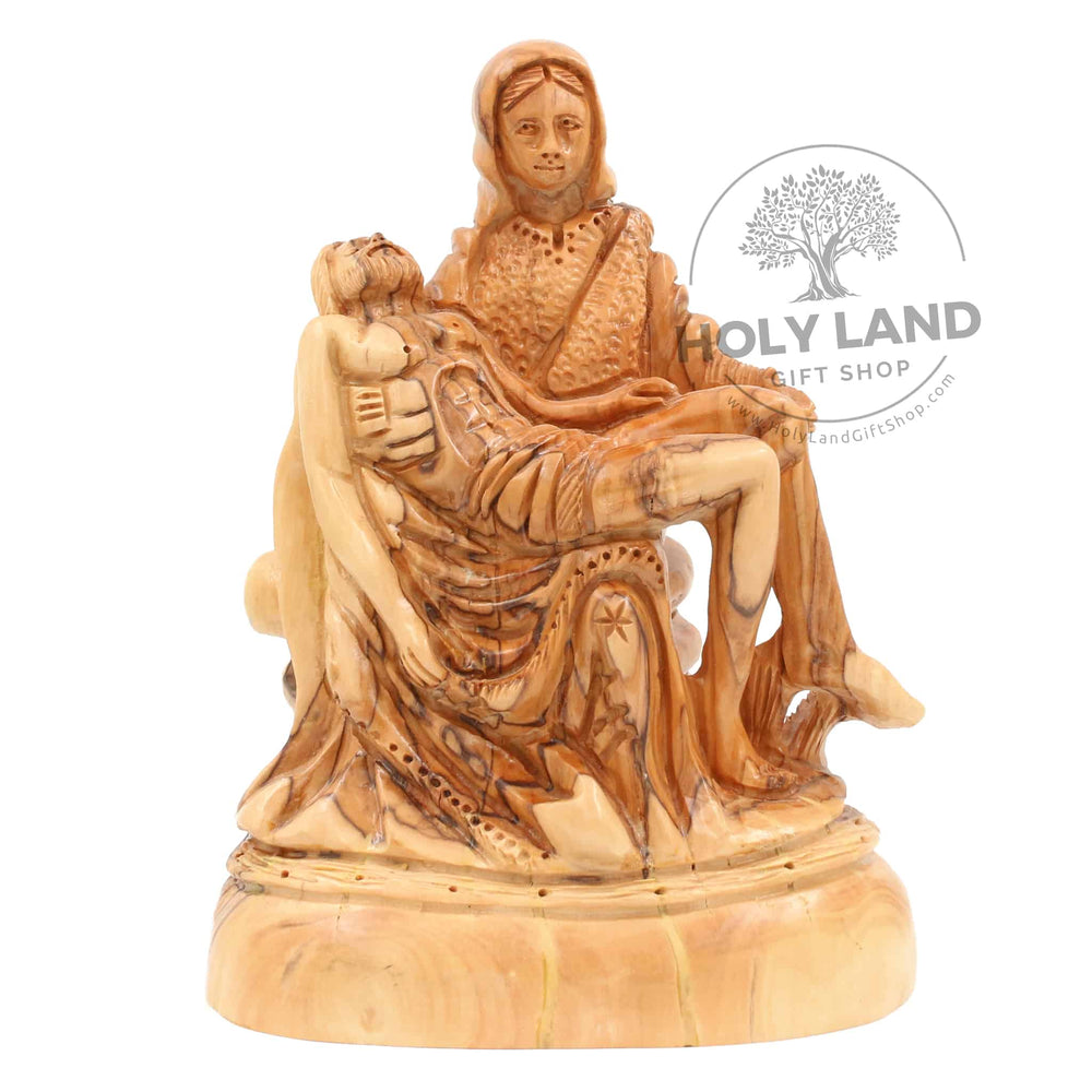 
                  
                    Load image into Gallery viewer, Pieta of Carved Bethlehem Olive Wood Statue from the Holy Land Front View
                  
                