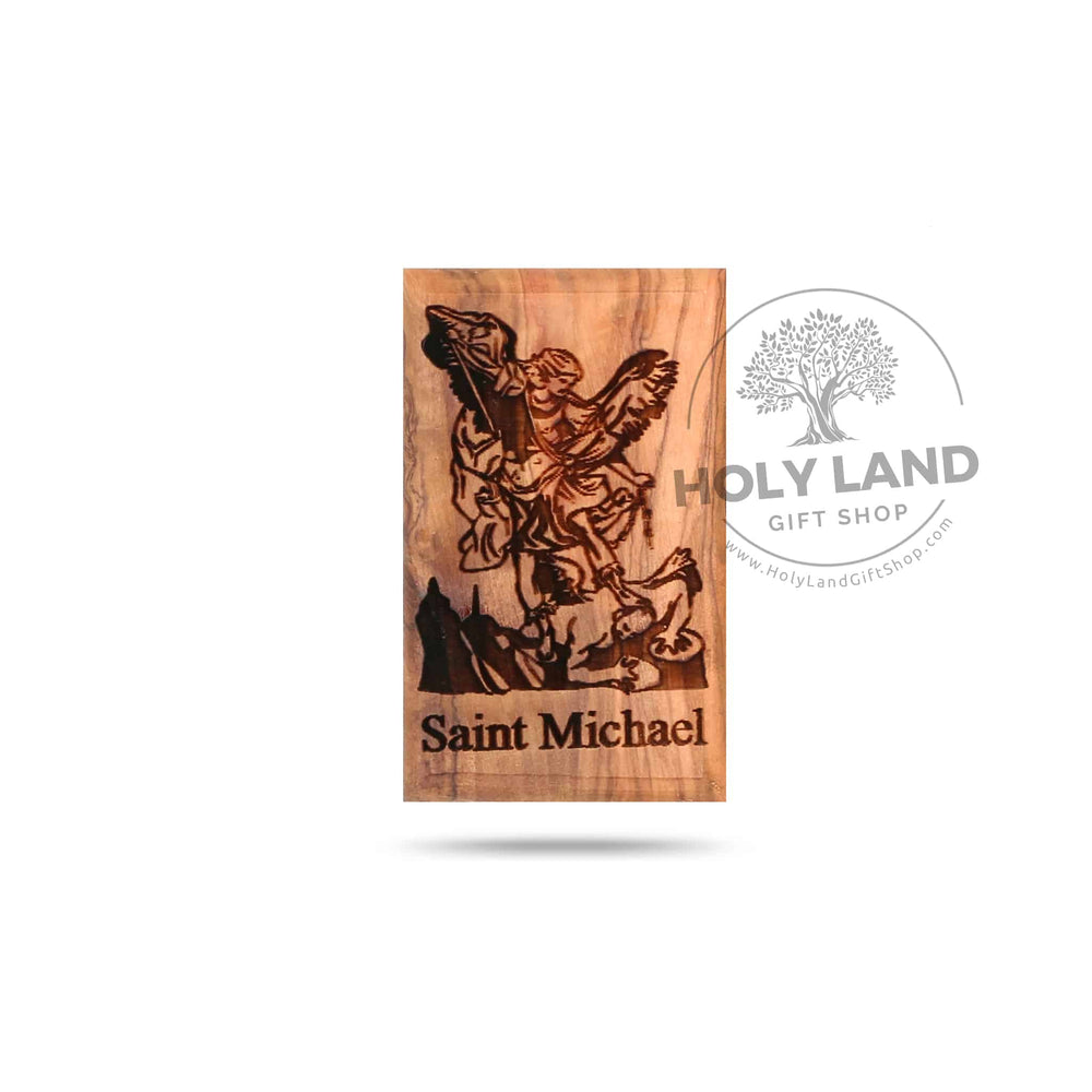 Rectangular Bethlehem Olive Wood Magnet of Saint Michael from the Holy Land