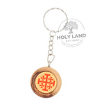 Round Olive Wood Key Chain with Jerusalem Cross Disc from the Holy Land