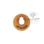 Round Olive Wood Magnet with Hamsa from the Holy Land