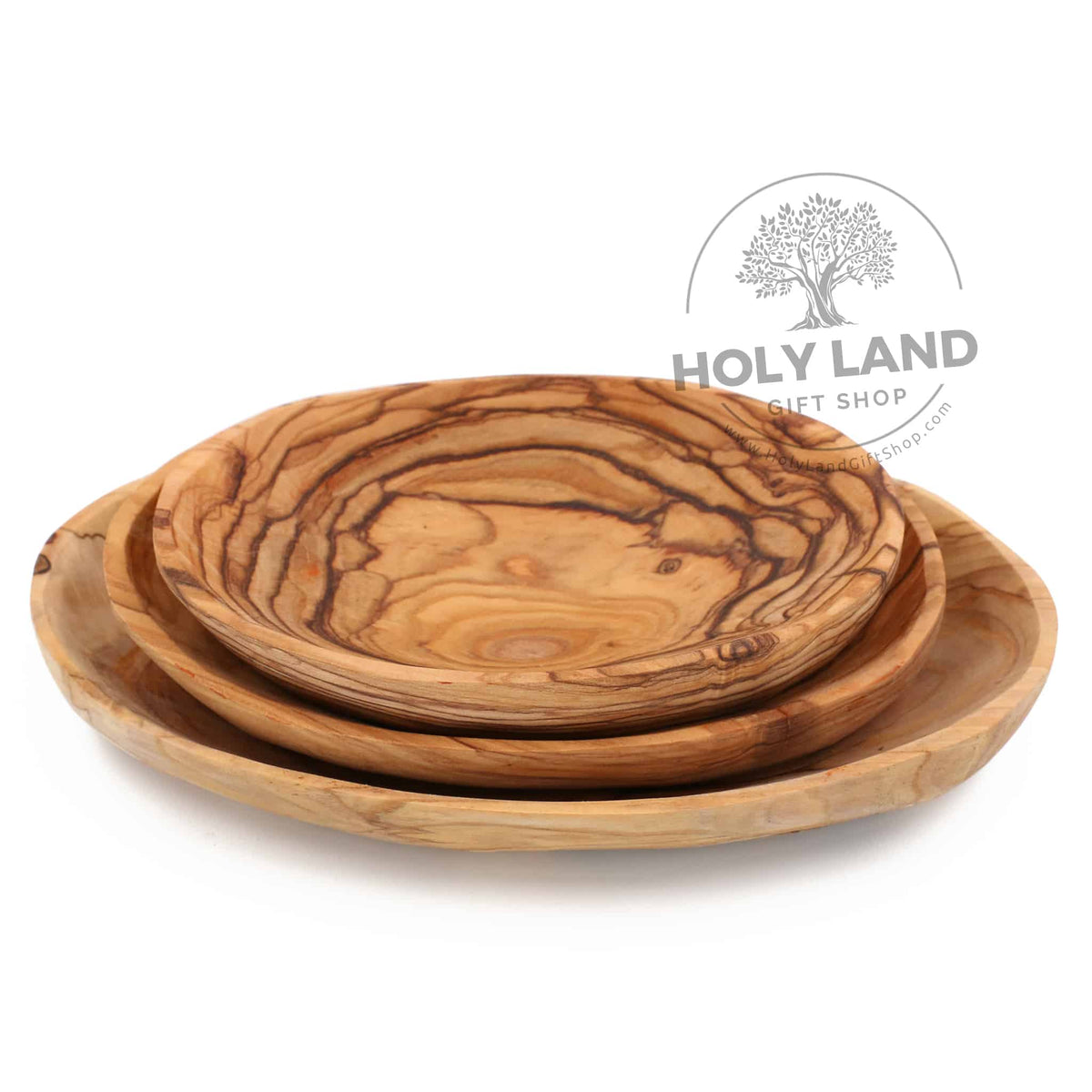 Round Olive Wood Plate Set Holy Land Gift Shop