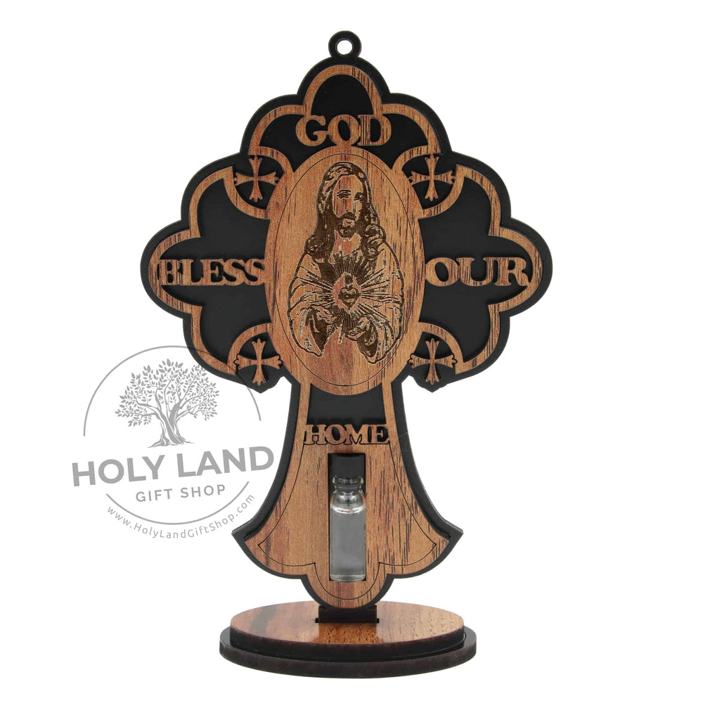 Sacred Heart of Jesus in Olive wood Pedestal Cross - Holy Land Gift Shop