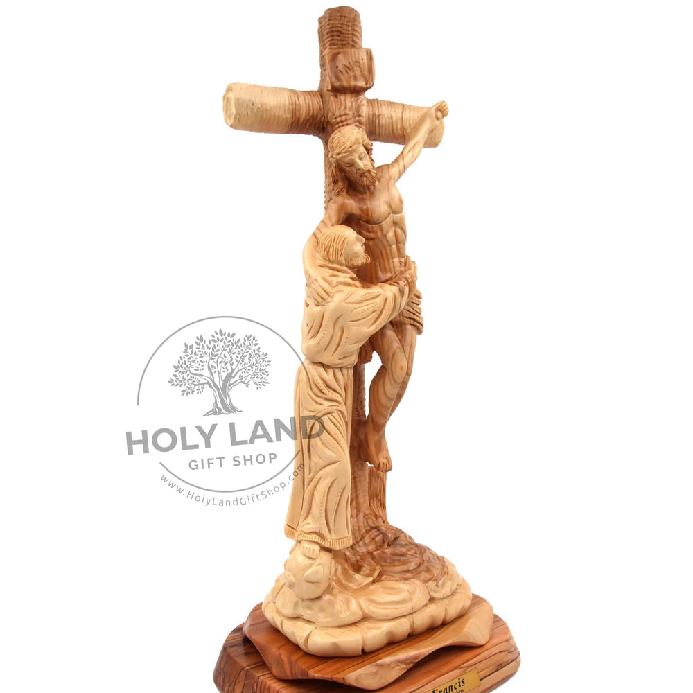 Saint Francis Embracing Christ Bethlehem Hand Carved Olive Wood Statue