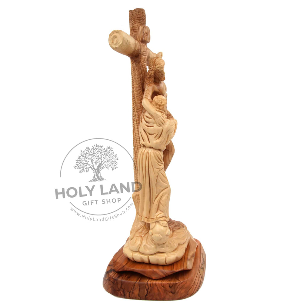 Saint Francis Embracing Christ Bethlehem Hand Carved Olive Wood Statue Side View