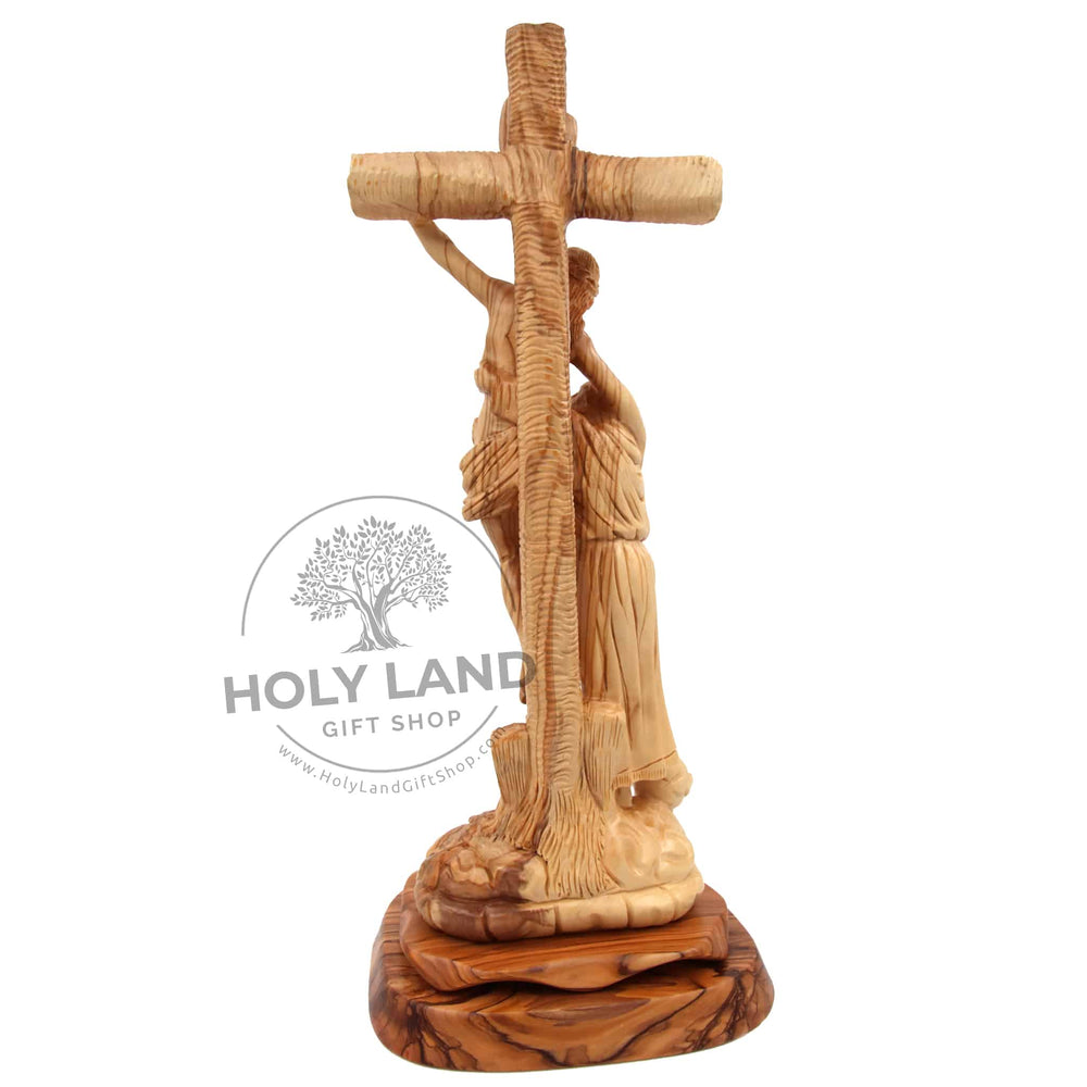 
                  
                    Load image into Gallery viewer, Saint Francis Embracing Christ Bethlehem Hand Carved Olive Wood Statue Back View
                  
                