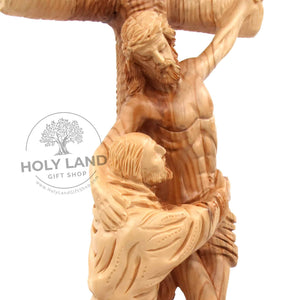
                  
                    Load image into Gallery viewer, Saint Francis Embracing Christ Bethlehem Hand Carved Olive Wood Statue Close Up View
                  
                