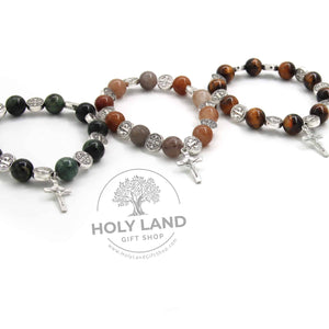 
                  
                    Load image into Gallery viewer, Set of Three Natural Biblical Stone Bracelets from the Holy Land Top View
                  
                