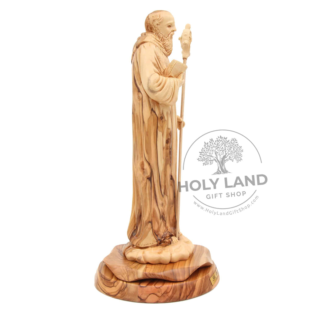 
                  
                    Load image into Gallery viewer, Saint Benedict Bethlehem Olive Wood Statue Side View
                  
                