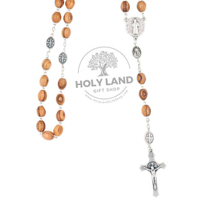 
                  
                    Load image into Gallery viewer, St. Benedict Bethlehem Olive Wood Rosary from the Holy Land Close-Up View
                  
                
