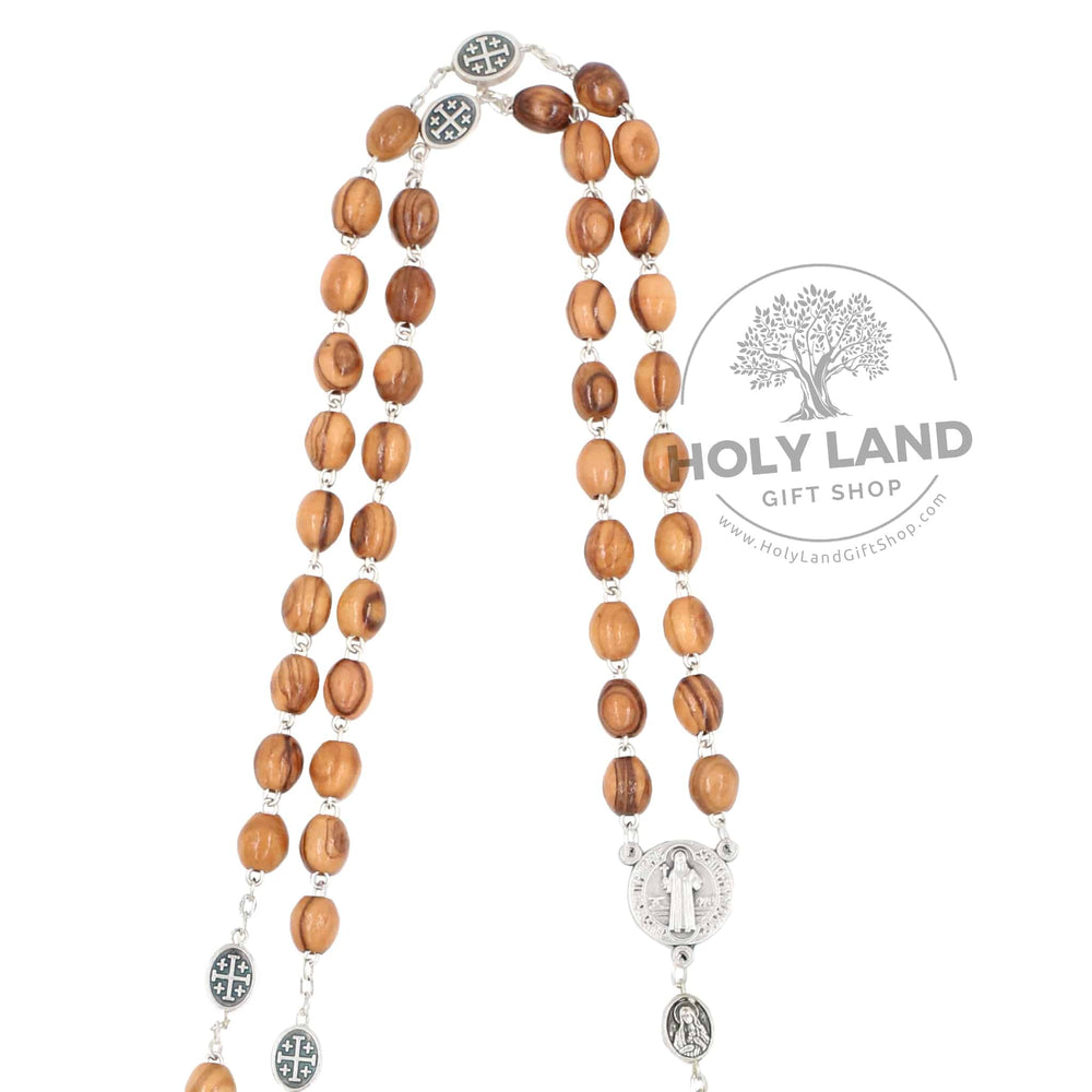 St. Benedict Bethlehem Olive Wood Rosary from the Holy Land Front View