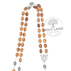 
                  
                    Load image into Gallery viewer, St. Benedict Bethlehem Olive Wood Rosary from the Holy Land Front View
                  
                